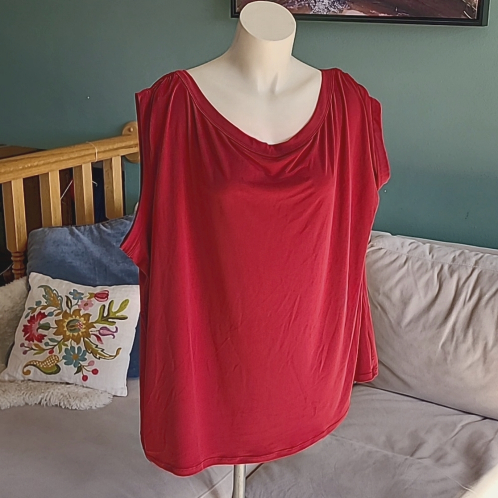 Torrid Scoop Neck Tank Blouse, wine color with ruched shoulders